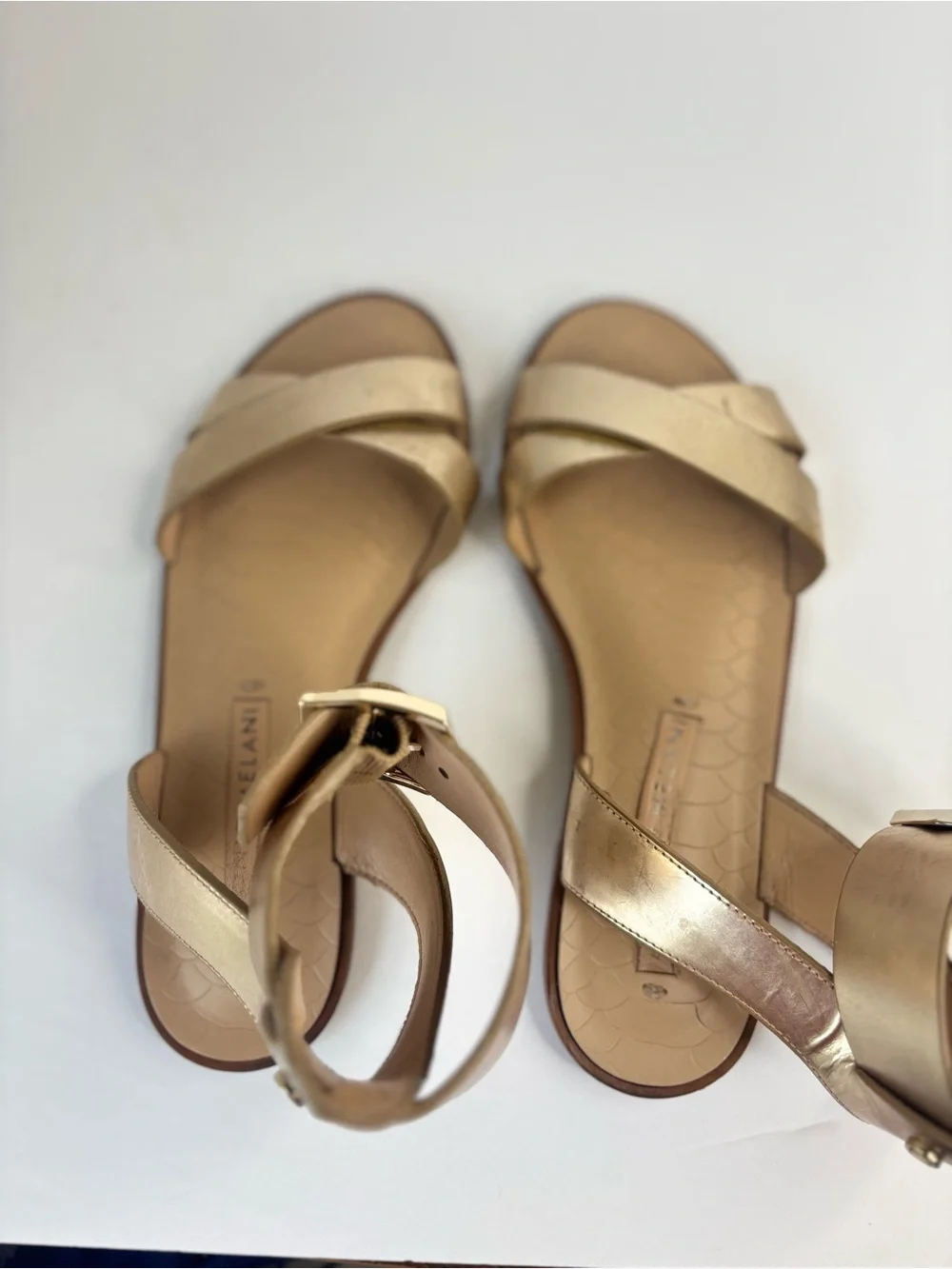 S3 Antonio Melani Metallic Gold Ankle-Strap Sandals Gladiator Greek Size 6